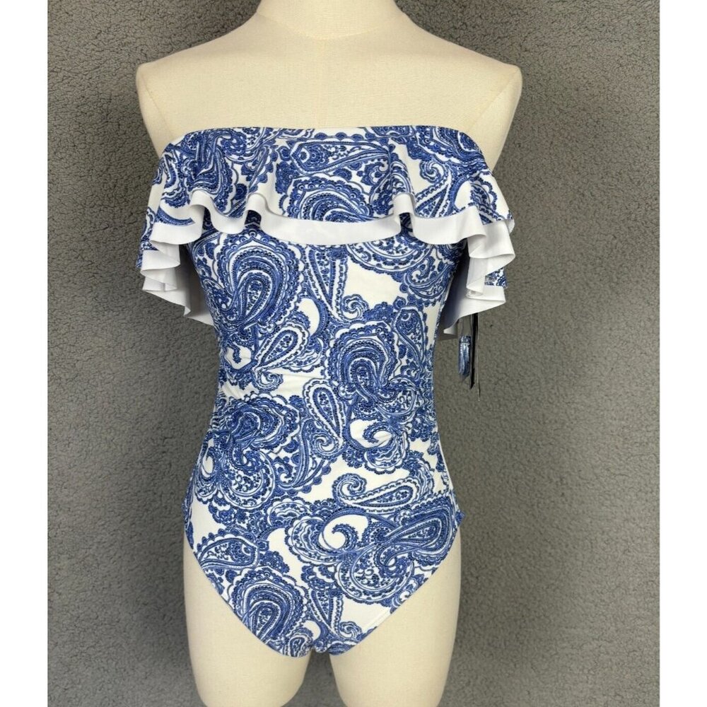 Tommy Hilfiger Women's Printed Ruffled Off-the-Shoulder One-Piece Multi 6 NWT's. - Picture 1 of 8